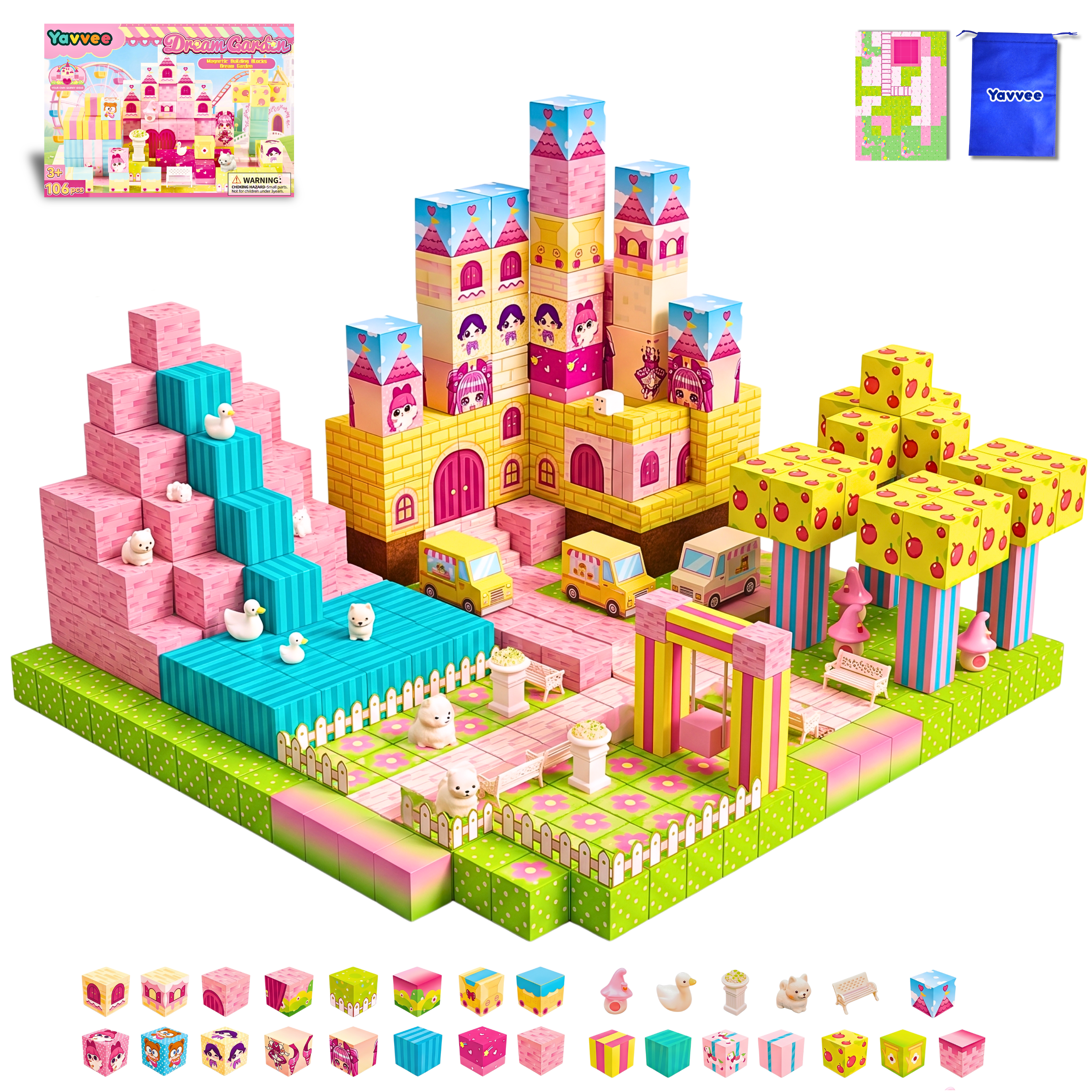 Yavvee Magnetic Building Cubes 106 Pcs, 70+ Challenge Board, STEM Toy for Kids, Certified